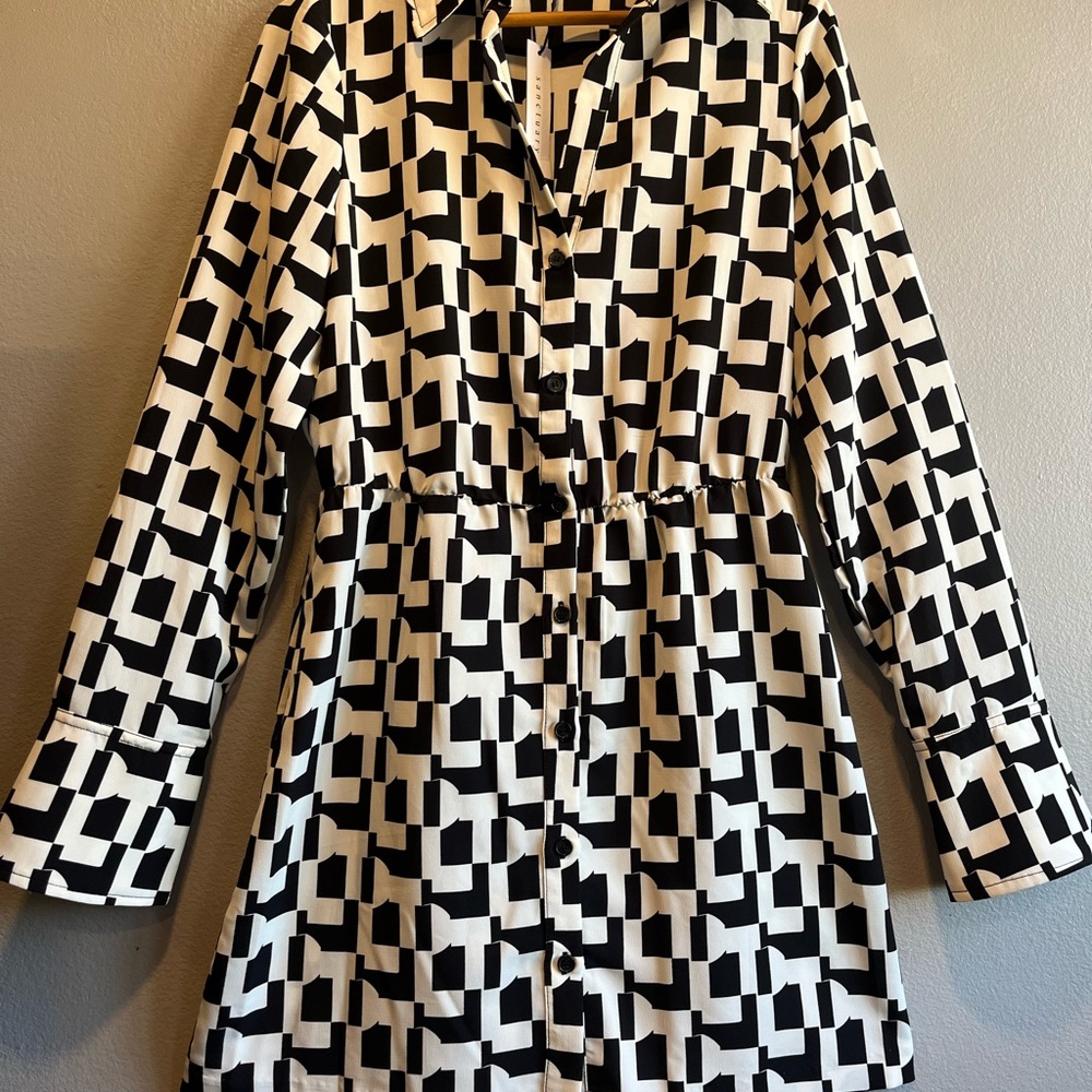 Sanctuary Black and White Long Sleeve Shirt Dress